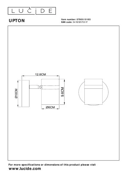 Lucide UPTON - Plafondspot - 1xGU10 - Fumé - technisch